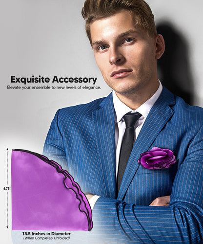 Vittorio Farina Round Satin Pocket Square with Embroidered Piping - Lavender and Black - Pocket Square - Vittorio Farina