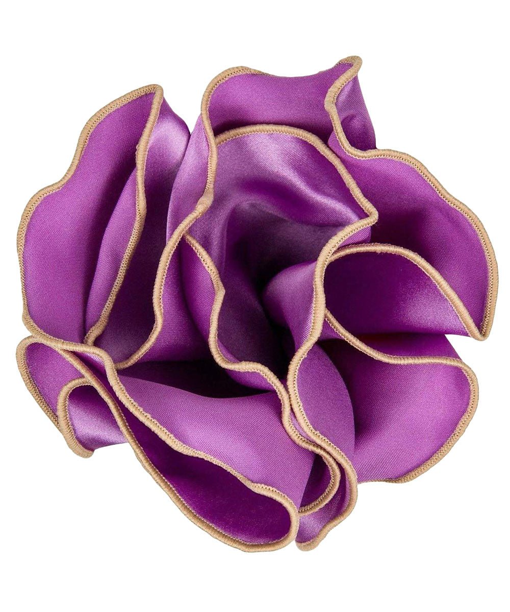 Vittorio Farina Round Satin Pocket Square with Embroidered Piping - Lavender and Tan - Pocket Square - Vittorio Farina