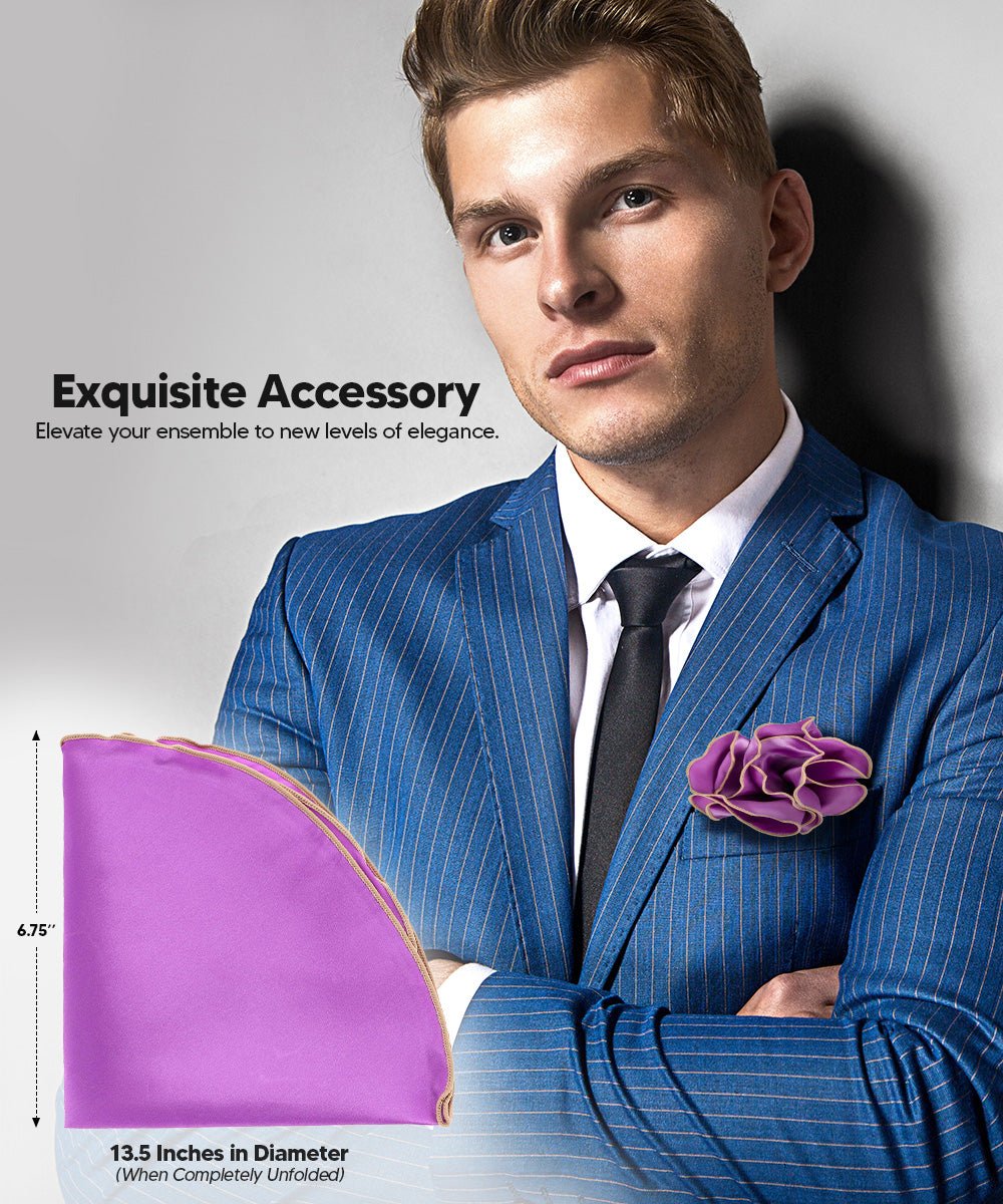 Vittorio Farina Round Satin Pocket Square with Embroidered Piping - Lavender and Black - Pocket Square - Vittorio Farina