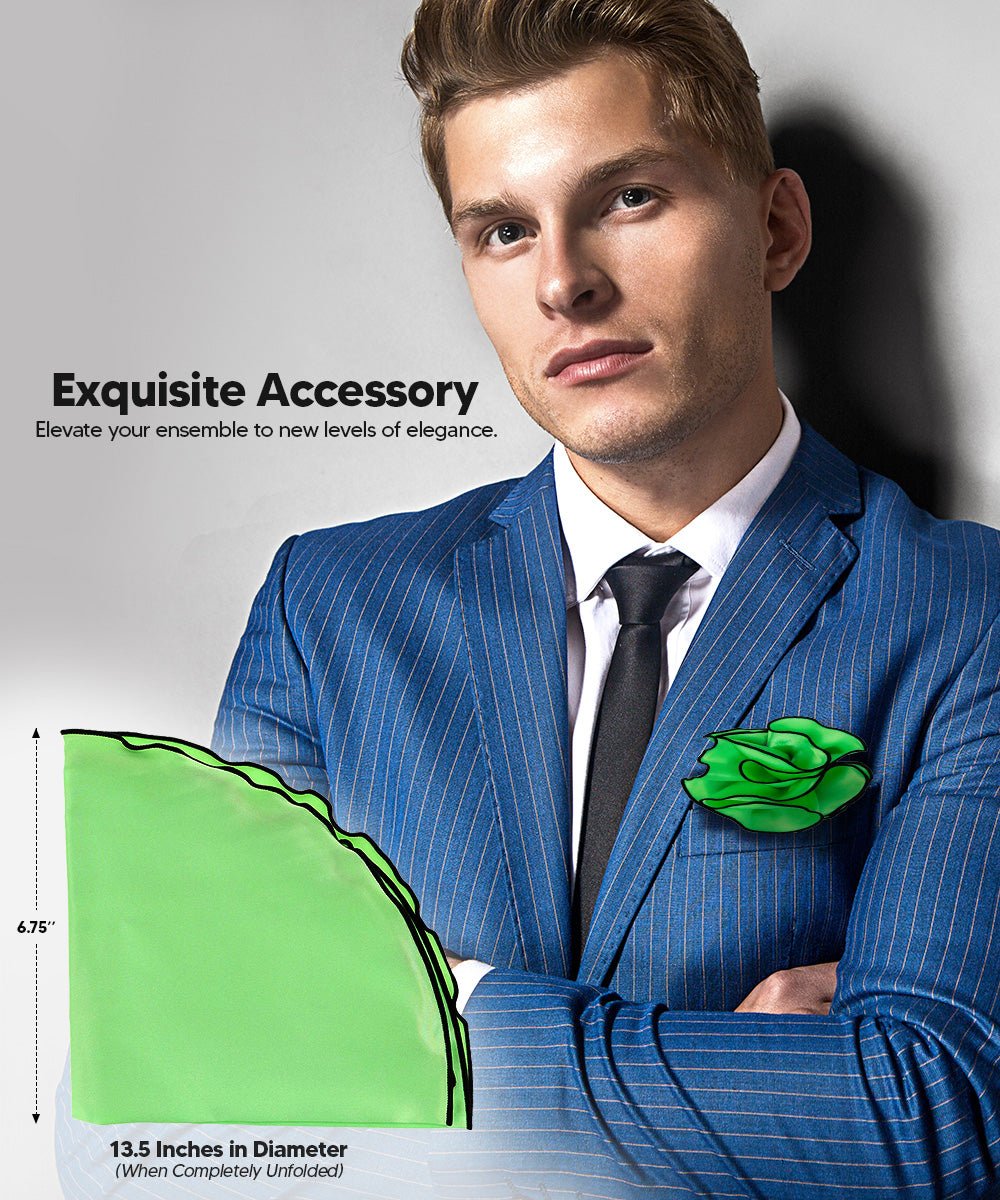 Vittorio Farina Round Satin Pocket Square with Embroidered Piping - Lime Green and Black - Pocket Square - Vittorio Farina