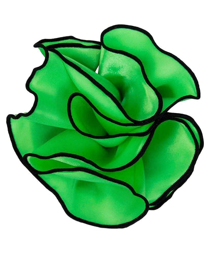 Vittorio Farina Round Satin Pocket Square with Embroidered Piping - Lime Green and Black - Pocket Square - Vittorio Farina