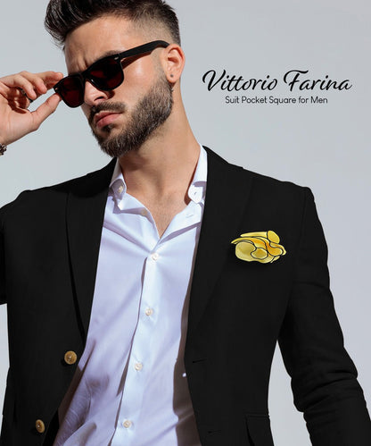 Vittorio Farina Round Satin Pocket Square with Embroidered Piping - Maize and Black - Pocket Square - Vittorio Farina