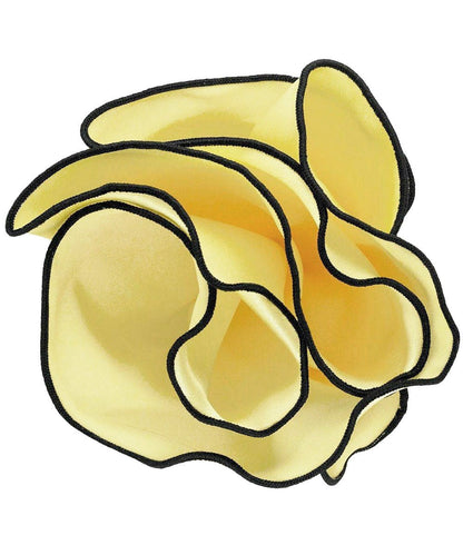 Vittorio Farina Round Satin Pocket Square with Embroidered Piping - Maize and Black - Pocket Square - Vittorio Farina