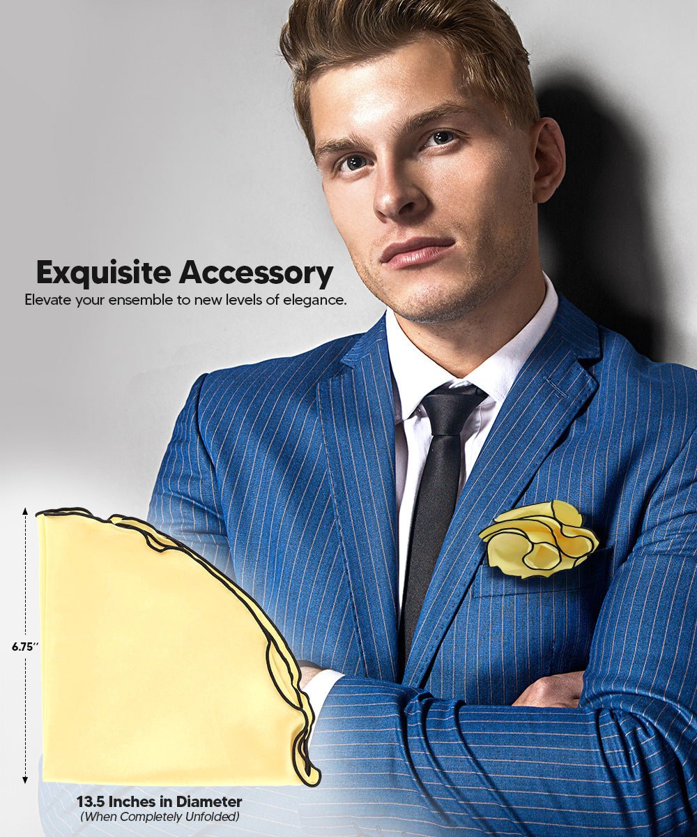 Vittorio Farina Round Satin Pocket Square with Embroidered Piping - Maize and Black - Pocket Square - Vittorio Farina