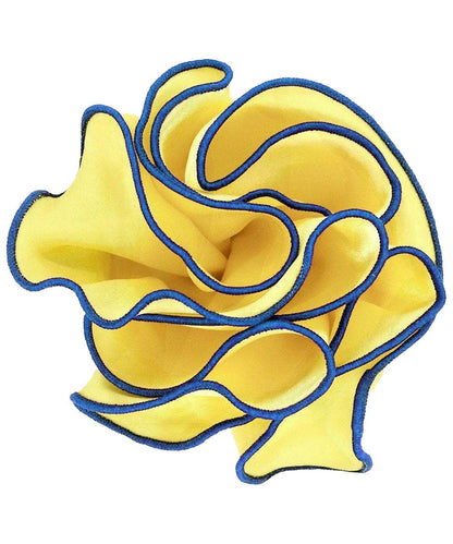Vittorio Farina Round Satin Pocket Square with Embroidered Piping - Maize and Royal - Pocket Square - Vittorio Farina