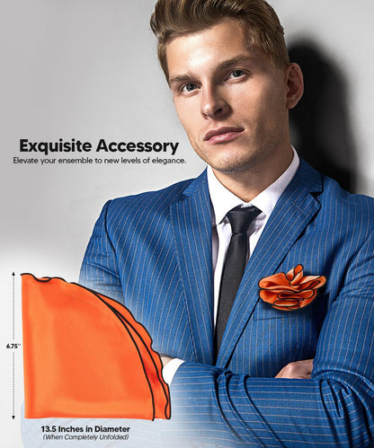 Vittorio Farina Round Satin Pocket Square with Embroidered Piping - Orange and Black - Pocket Square - Vittorio Farina