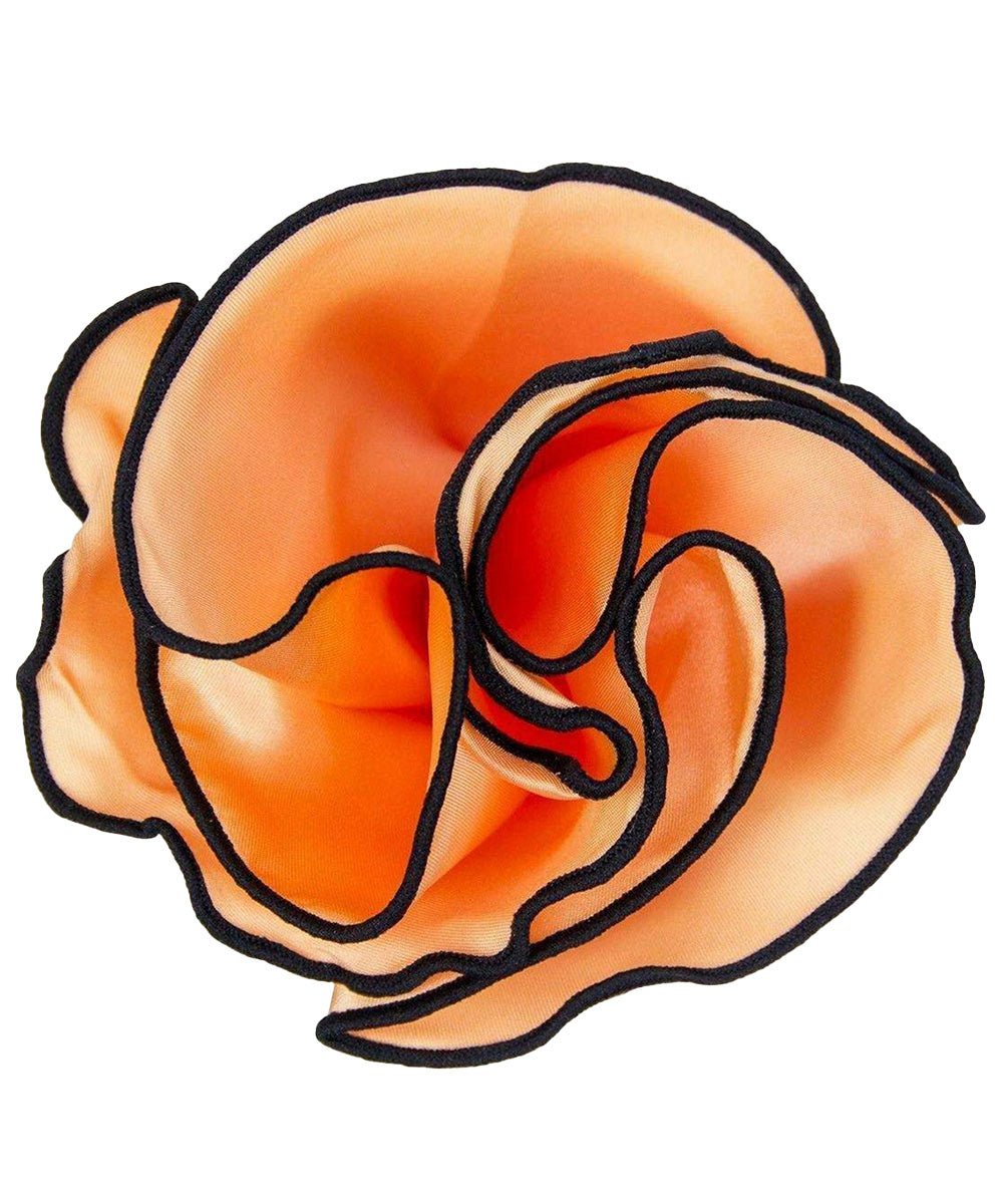 Vittorio Farina Round Satin Pocket Square with Embroidered Piping - Peach and Black - Pocket Square - Vittorio Farina