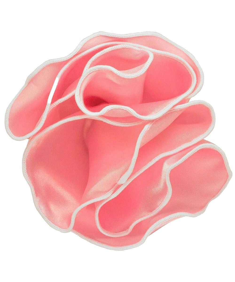 Vittorio Farina Round Satin Pocket Square with Embroidered Piping - Pink and White - Pocket Square - Vittorio Farina