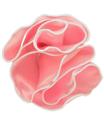 Vittorio Farina Round Satin Pocket Square with Embroidered Piping - Pink and White - Pocket Square - Vittorio Farina