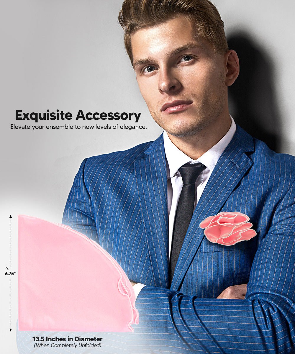 Vittorio Farina Round Satin Pocket Square with Embroidered Piping - Pink and White - Pocket Square - Vittorio Farina