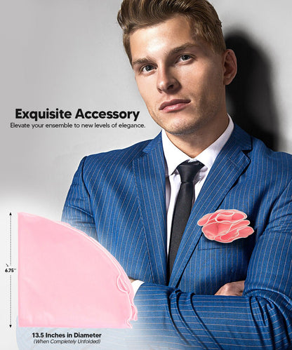 Vittorio Farina Round Satin Pocket Square with Embroidered Piping - Pink and White - Pocket Square - Vittorio Farina
