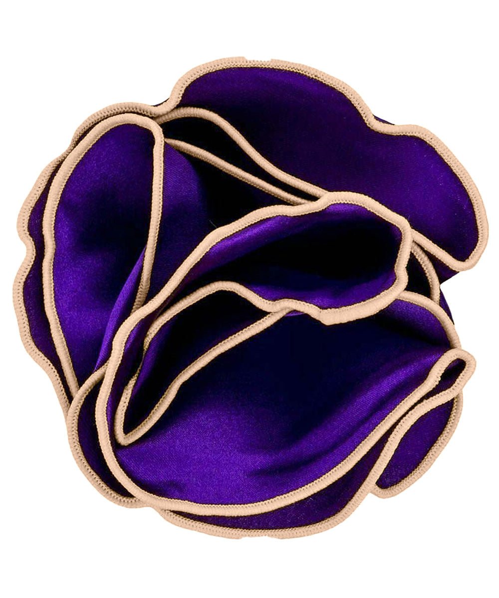 Vittorio Farina Round Satin Pocket Square with Embroidered Piping - Purple and Tan - Pocket Square - Vittorio Farina