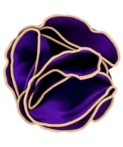 Vittorio Farina Round Satin Pocket Square with Embroidered Piping - Purple and Tan - Pocket Square - Vittorio Farina
