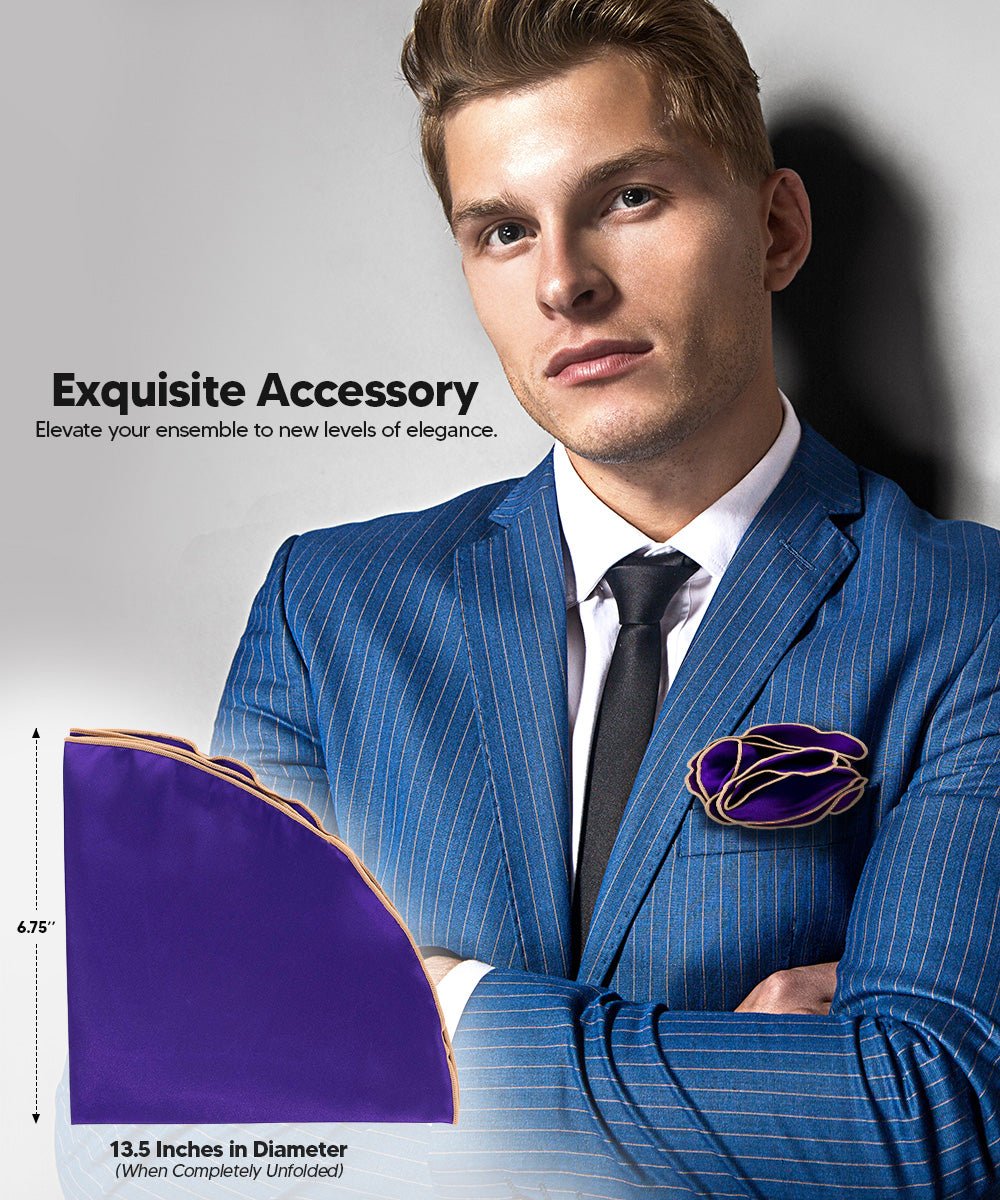Vittorio Farina Round Satin Pocket Square with Embroidered Piping - Purple and Tan - Pocket Square - Vittorio Farina