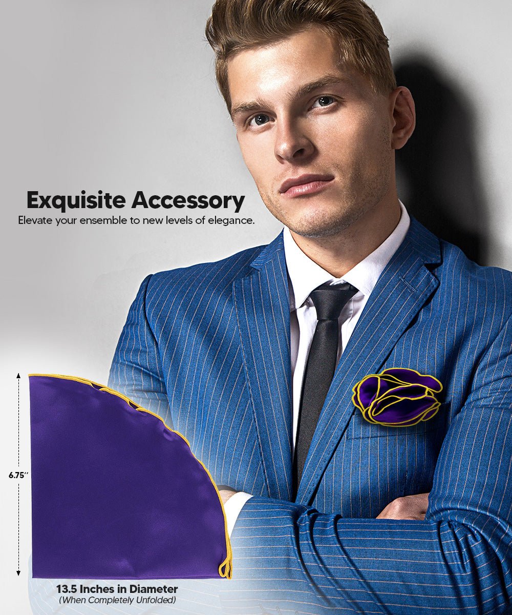 Vittorio Farina Round Satin Pocket Square with Embroidered Piping - Purple and Tan - Pocket Square - Vittorio Farina