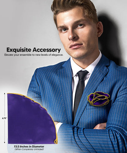 Vittorio Farina Round Satin Pocket Square with Embroidered Piping - Purple and Tan - Pocket Square - Vittorio Farina