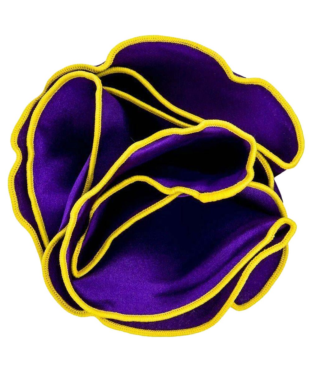 Vittorio Farina Round Satin Pocket Square with Embroidered Piping - Purple and Yellow - Pocket Square - Vittorio Farina