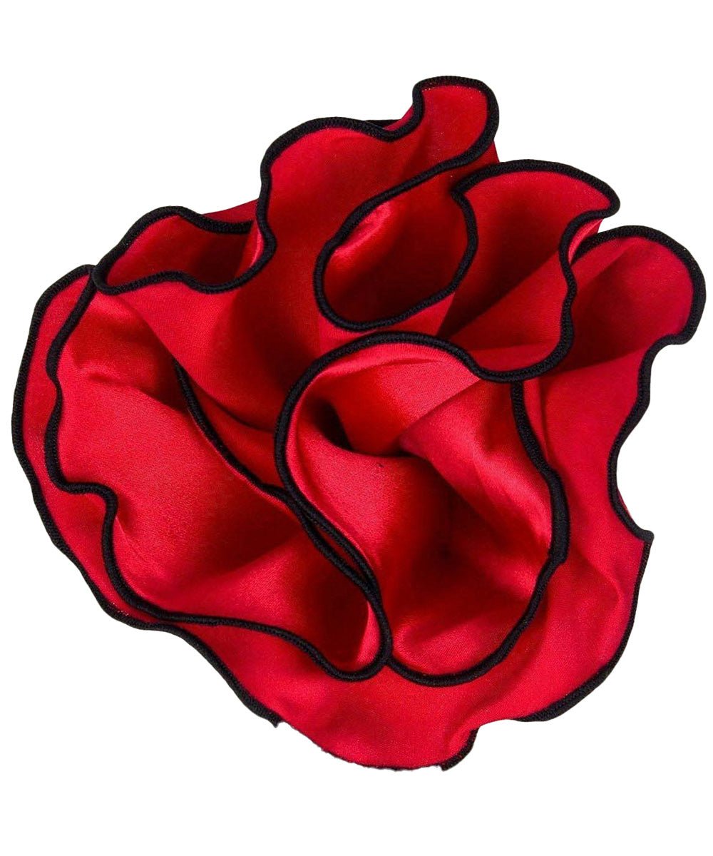 Vittorio Farina Round Satin Pocket Square with Embroidered Piping - Red and Black - Pocket Square - Vittorio Farina