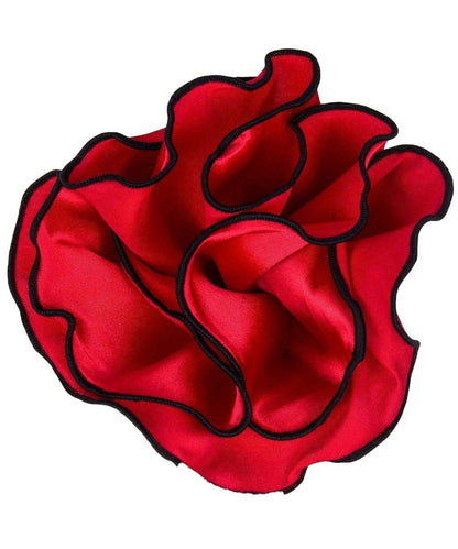 Vittorio Farina Round Satin Pocket Square with Embroidered Piping - Red and Black - Pocket Square - Vittorio Farina