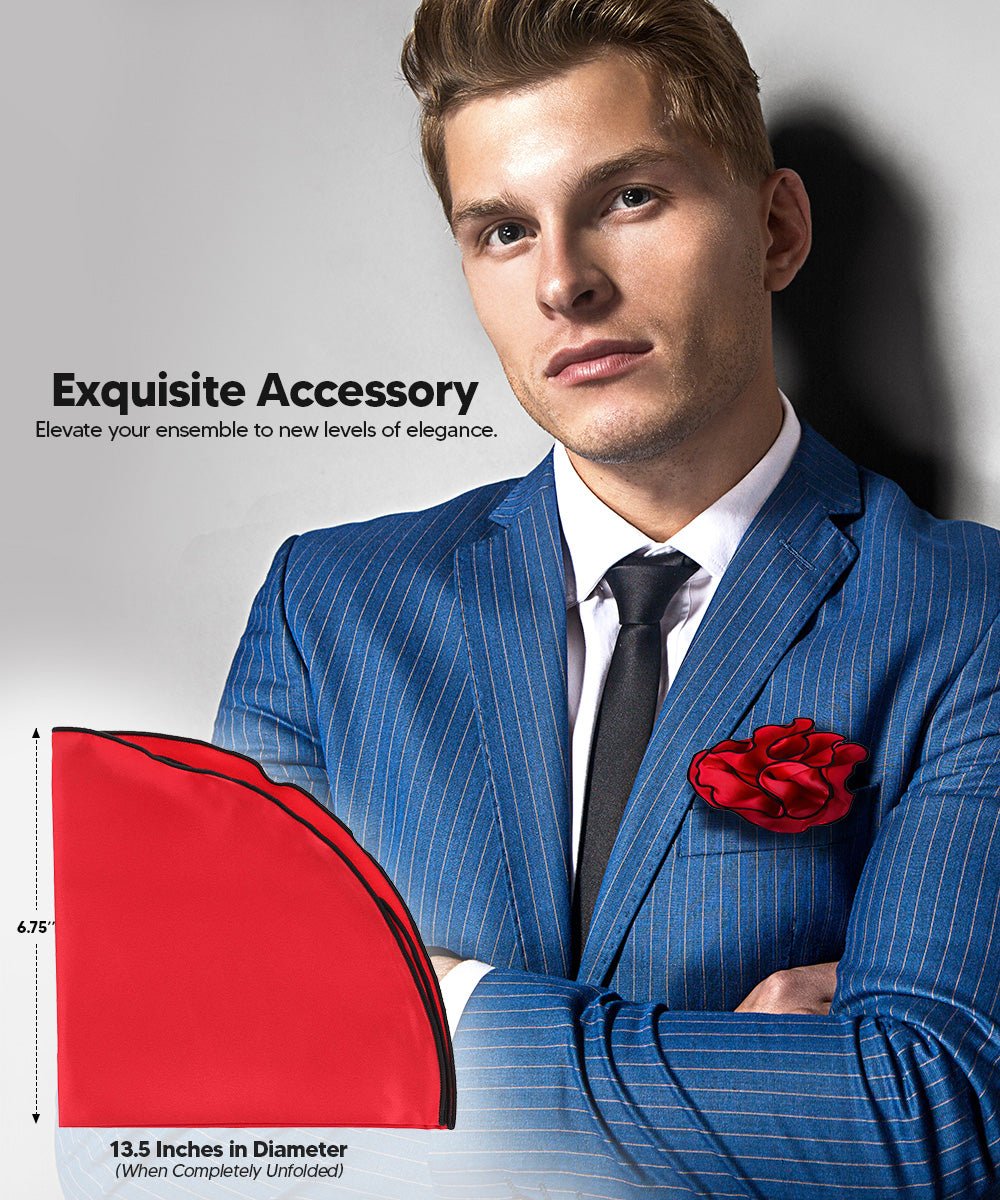 Vittorio Farina Round Satin Pocket Square with Embroidered Piping - Red and Black - Pocket Square - Vittorio Farina