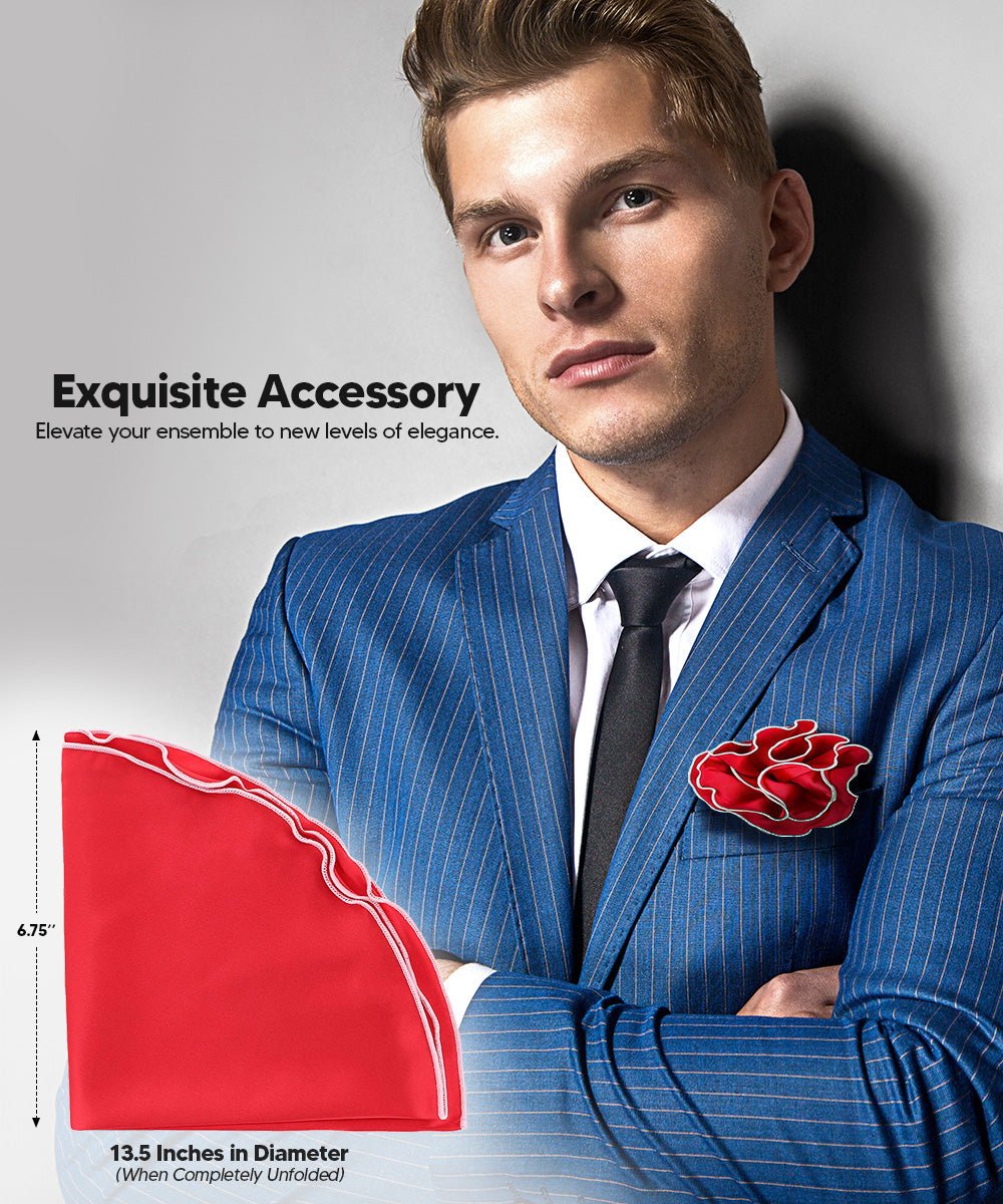 Vittorio Farina Round Satin Pocket Square with Embroidered Piping - Red and Black - Pocket Square - Vittorio Farina