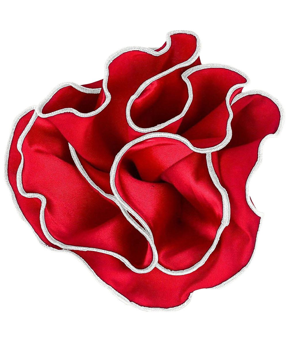 Vittorio Farina Round Satin Pocket Square with Embroidered Piping - Red and White - Pocket Square - Vittorio Farina