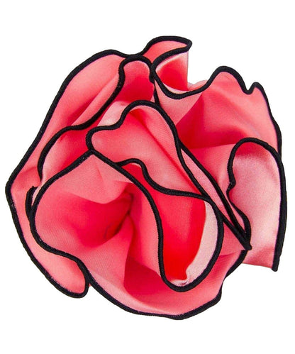 Vittorio Farina Round Satin Pocket Square with Embroidered Piping - Rose and Black - Pocket Square - Vittorio Farina