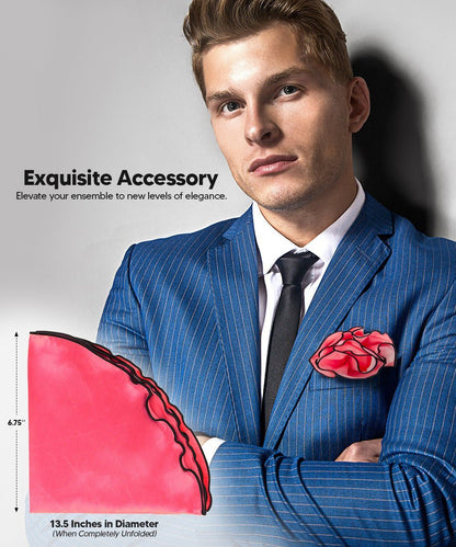 Vittorio Farina Round Satin Pocket Square with Embroidered Piping - Red and White - Pocket Square - Vittorio Farina