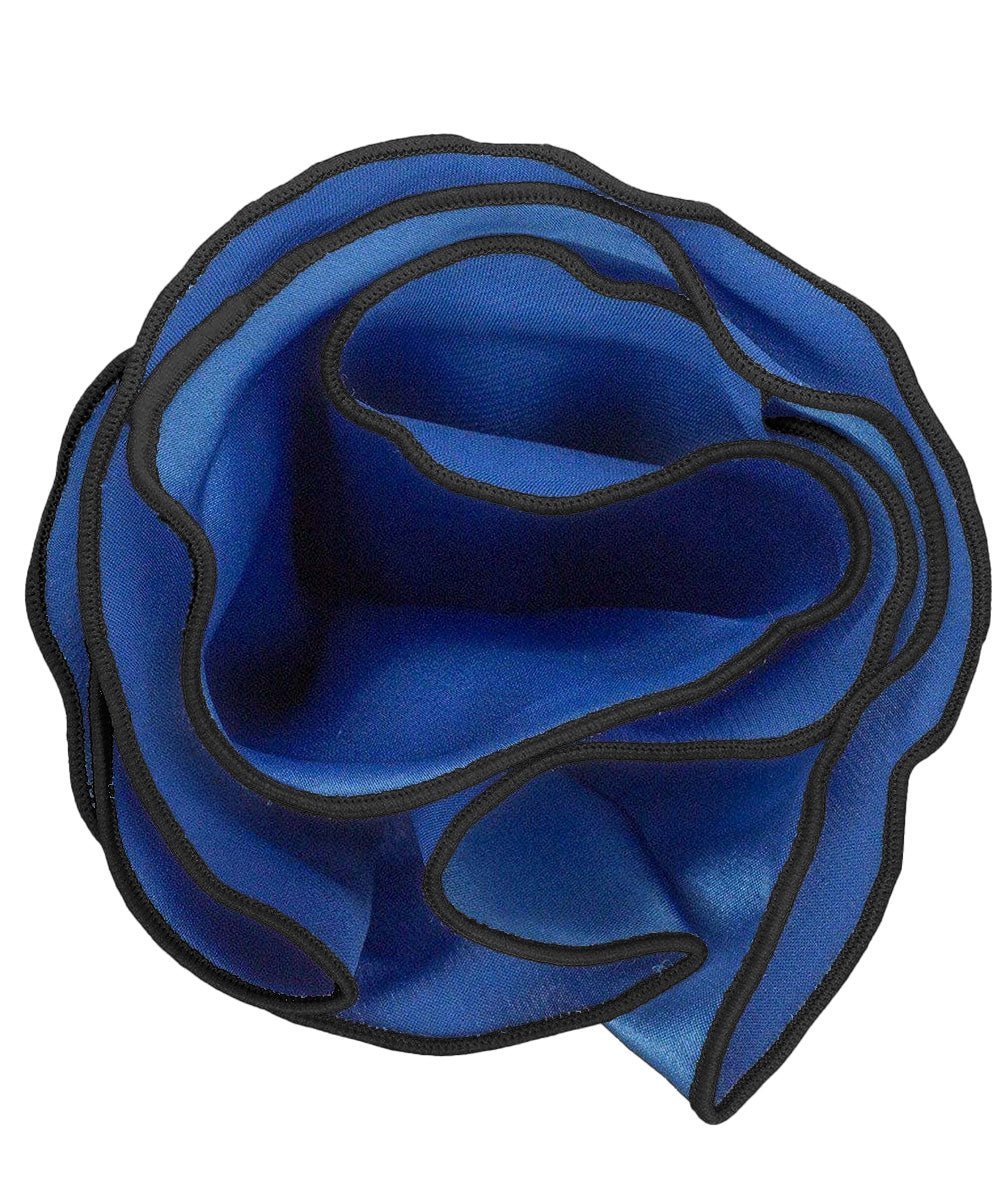 Vittorio Farina Round Satin Pocket Square with Embroidered Piping - Royal Blue and Black - Pocket Square - Vittorio Farina