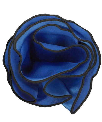 Vittorio Farina Round Satin Pocket Square with Embroidered Piping - Royal Blue and Black - Pocket Square - Vittorio Farina