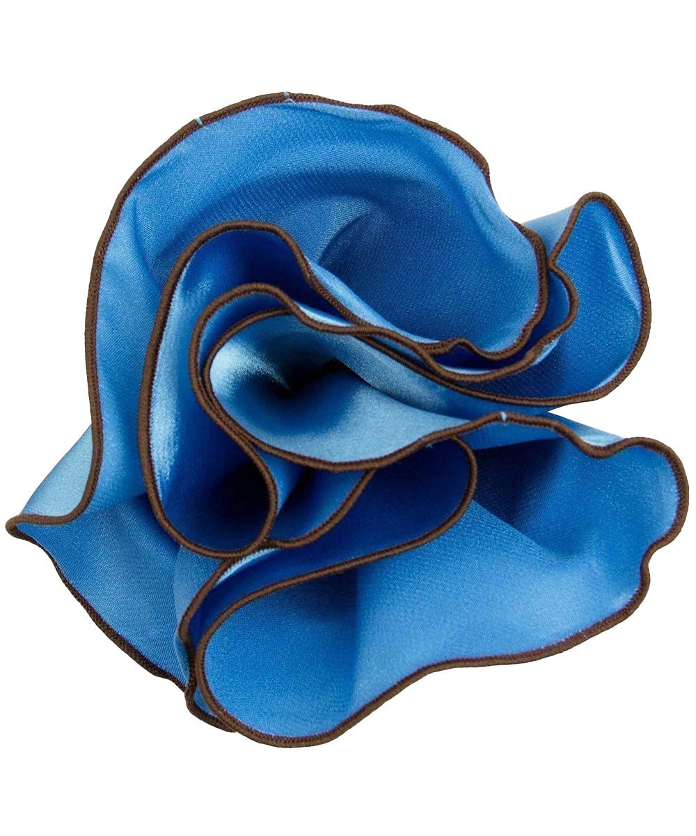 Vittorio Farina Round Satin Pocket Square with Embroidered Piping - Royal Blue and Brown - Pocket Square - Vittorio Farina