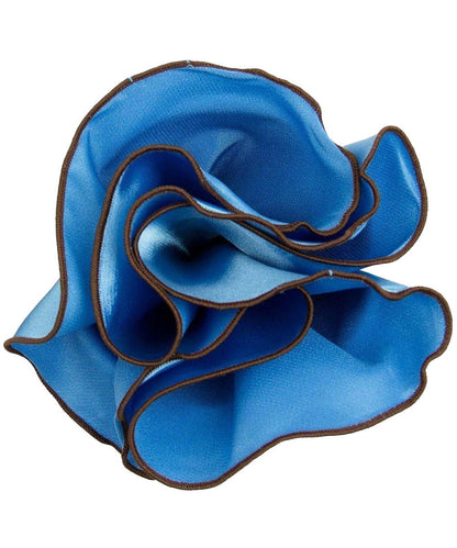 Vittorio Farina Round Satin Pocket Square with Embroidered Piping - Royal Blue and Brown - Pocket Square - Vittorio Farina