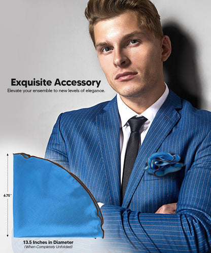 Vittorio Farina Round Satin Pocket Square with Embroidered Piping - Royal Blue and Brown - Pocket Square - Vittorio Farina