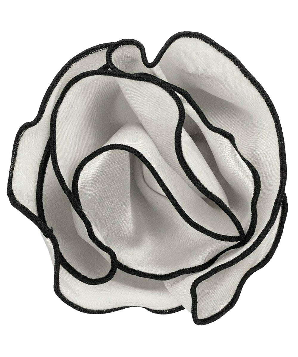 Vittorio Farina Round Satin Pocket Square with Embroidered Piping - Silver Gray and Black - Pocket Square - Vittorio Farina