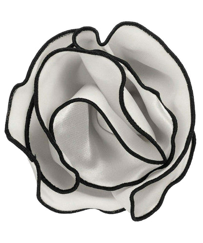 Vittorio Farina Round Satin Pocket Square with Embroidered Piping - Silver Gray and Black - Pocket Square - Vittorio Farina