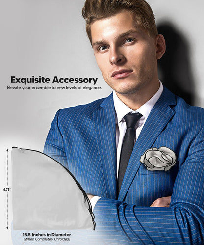 Vittorio Farina Round Satin Pocket Square with Embroidered Piping - Silver Gray and Black - Pocket Square - Vittorio Farina