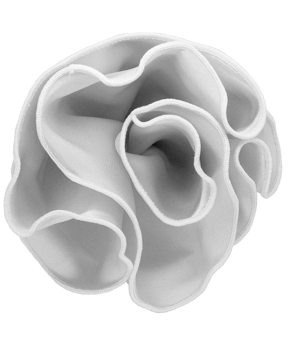 Vittorio Farina Round Satin Pocket Square with Embroidered Piping - Silver Gray and White - Pocket Square - Vittorio Farina