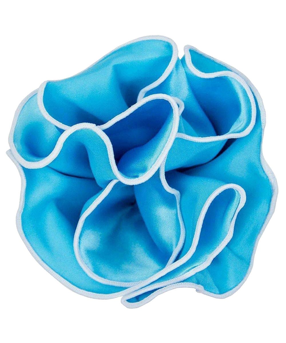 Vittorio Farina Round Satin Pocket Square with Embroidered Piping - Sky Blue and White - Pocket Square - Vittorio Farina