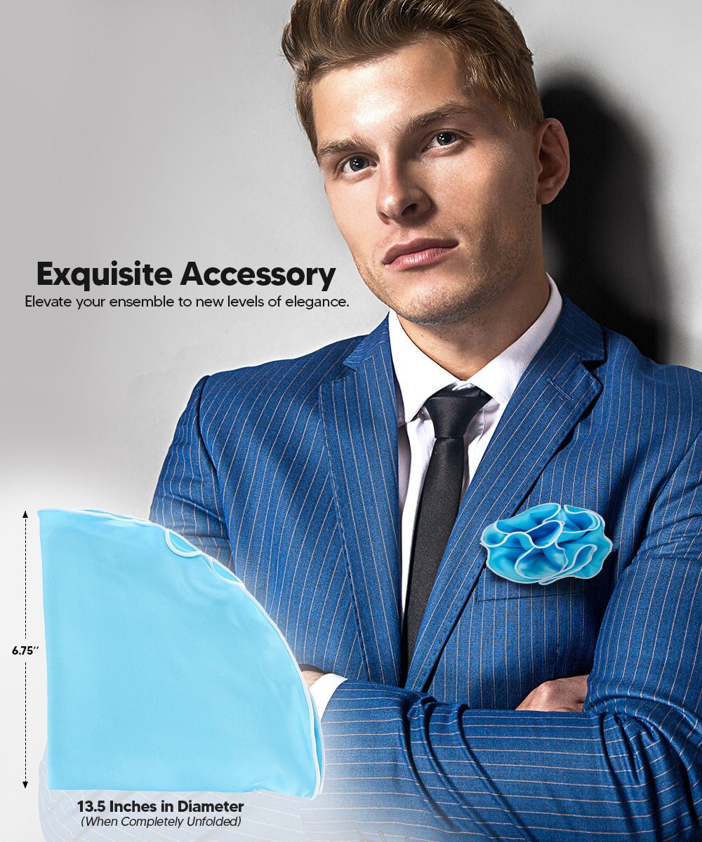 Vittorio Farina Round Satin Pocket Square with Embroidered Piping - Sky Blue and White - Pocket Square - Vittorio Farina