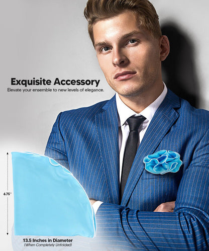 Vittorio Farina Round Satin Pocket Square with Embroidered Piping - Sky Blue and White - Pocket Square - Vittorio Farina