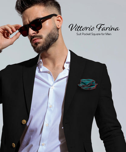 Vittorio Farina Round Satin Pocket Square with Embroidered Piping - Sky Blue and White - Pocket Square - Vittorio Farina