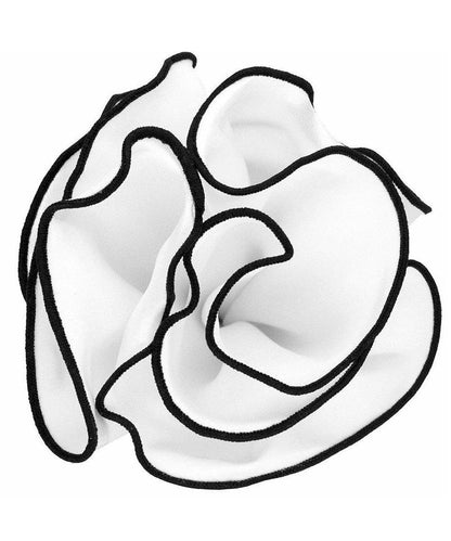 Vittorio Farina Round Satin Pocket Square with Embroidered Piping - White and Black - Pocket Square - Vittorio Farina