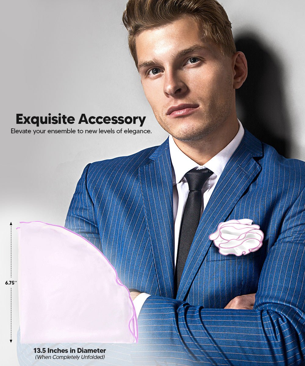 Vittorio Farina Round Satin Pocket Square with Embroidered Piping - White and Lavender - Pocket Square - Vittorio Farina