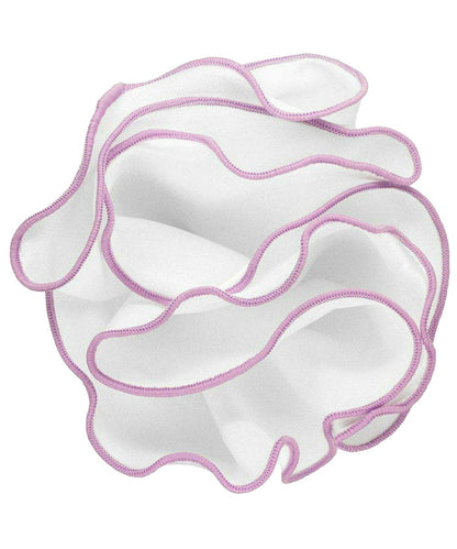 Vittorio Farina Round Satin Pocket Square with Embroidered Piping - White and Lavender - Pocket Square - Vittorio Farina