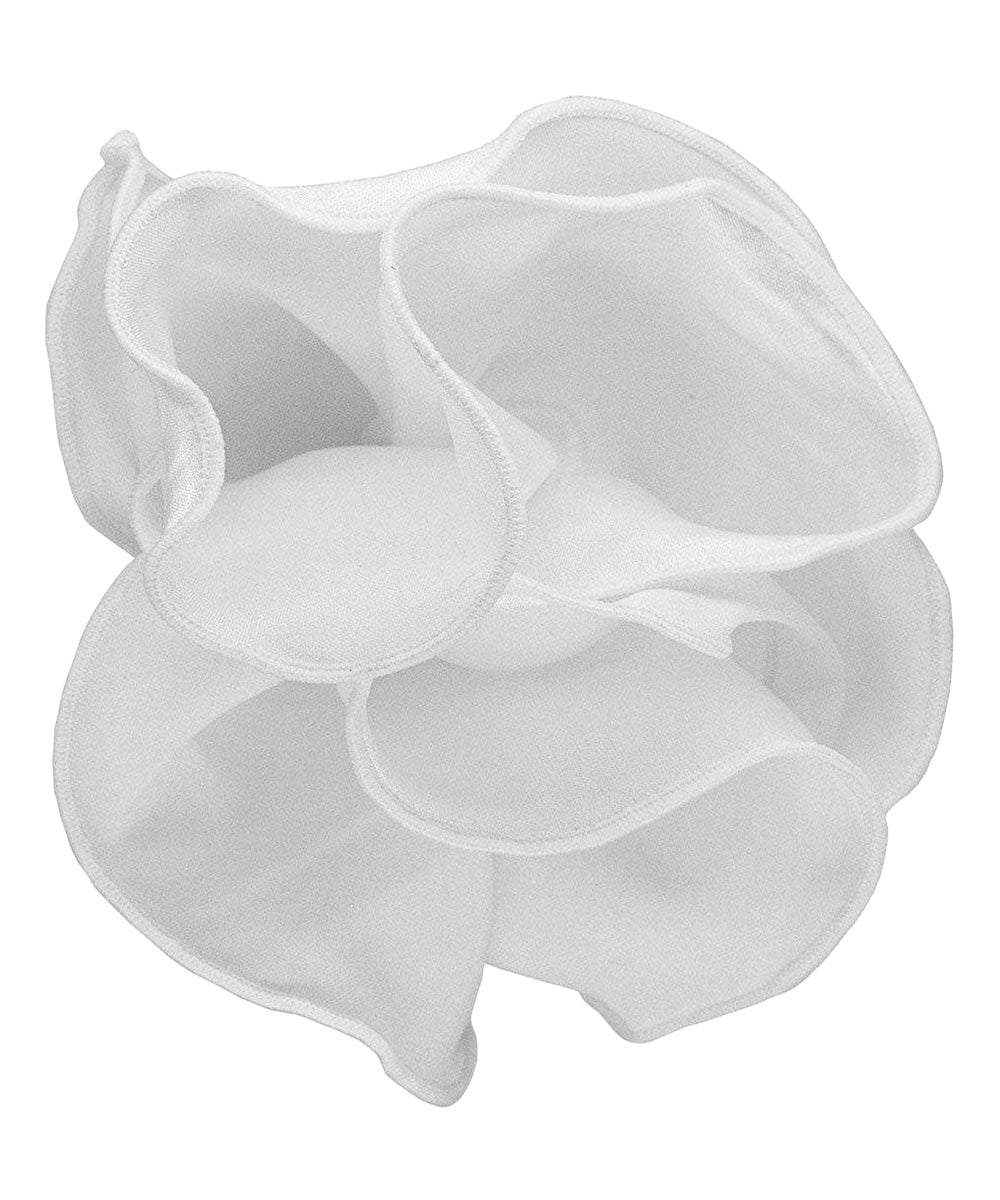 Vittorio Farina Round Satin Pocket Square with Embroidered Piping - White and White - Pocket Square - Vittorio Farina