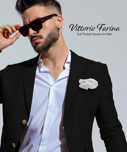 Vittorio Farina Round Satin Pocket Square with Embroidered Piping - White and White - Pocket Square - Vittorio Farina