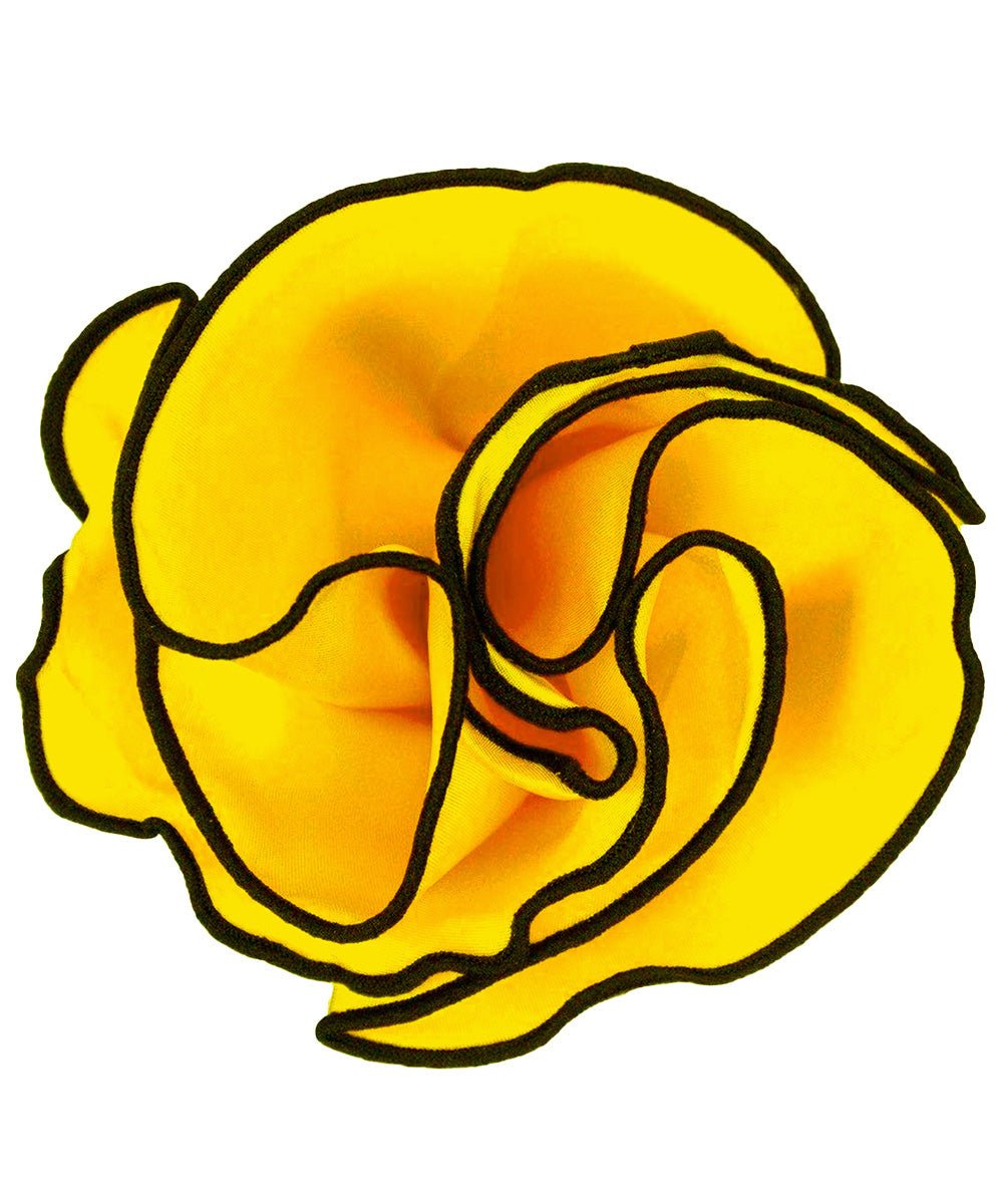 Vittorio Farina Round Satin Pocket Square with Embroidered Piping - Yellow and Black - Pocket Square - Vittorio Farina