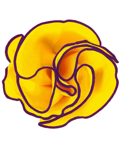 Vittorio Farina Round Satin Pocket Square with Embroidered Piping - Yellow and Purple - Pocket Square - Vittorio Farina