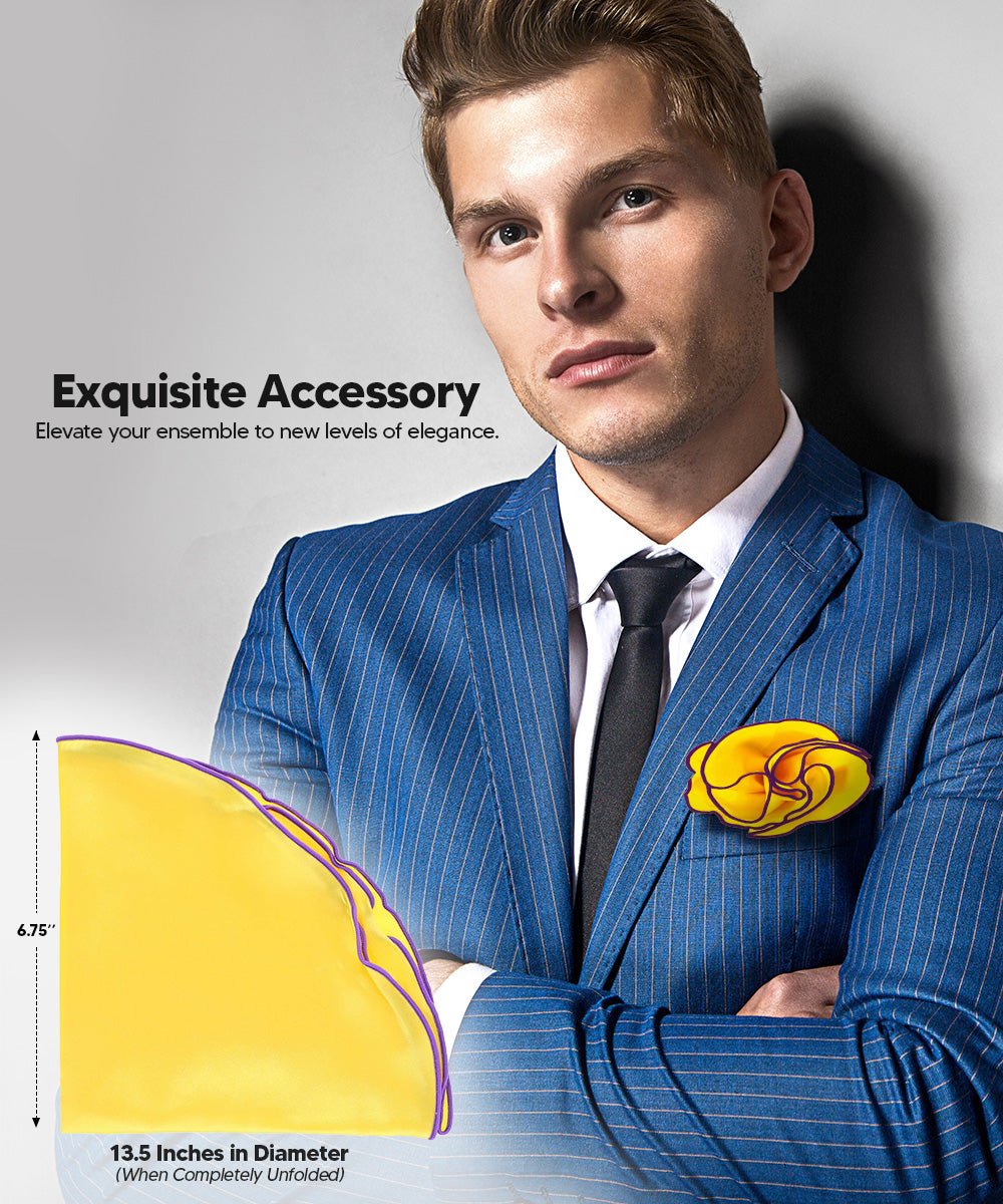 Vittorio Farina Round Satin Pocket Square with Embroidered Piping - Yellow and Purple - Pocket Square - Vittorio Farina