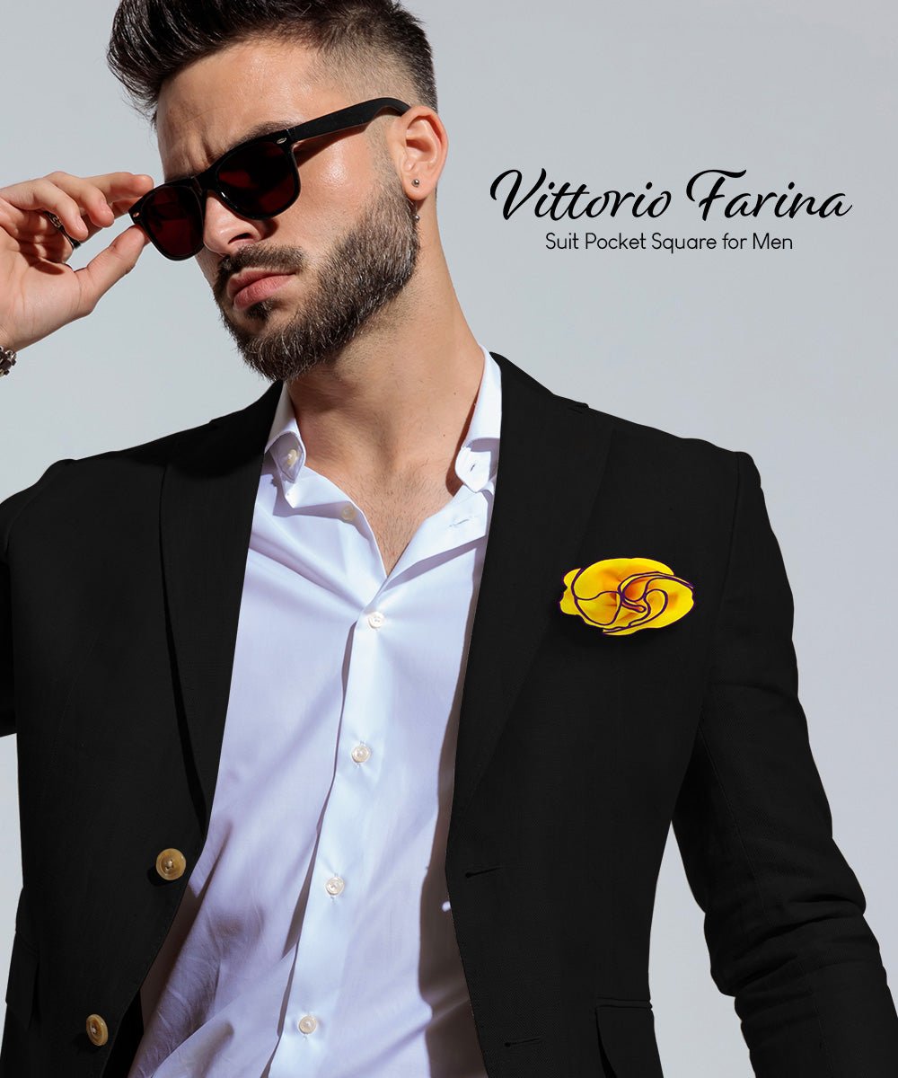 Vittorio Farina Round Satin Pocket Square with Embroidered Piping - Yellow and Purple - Pocket Square - Vittorio Farina